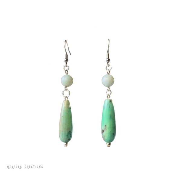 Green Opal Handmade Earrings with Amazonite - Picture 2 of 3